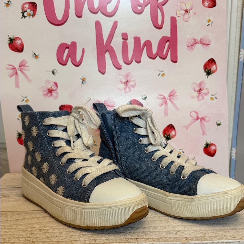 Art Class Blue Denim High-Top Sneakers with White Floral Pattern
